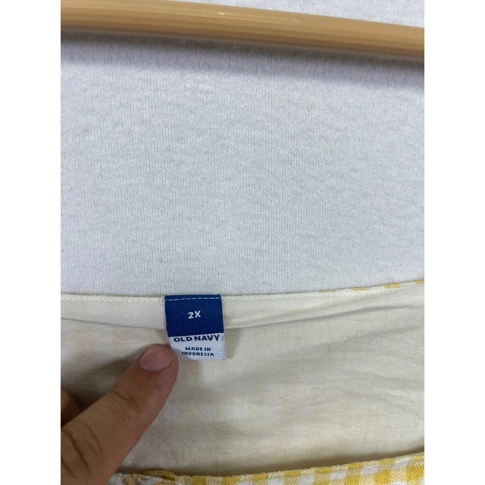 Cottagecore Old Navy Womens 2X Yellow Gingham Puff Sleeve Square Neck Crop Top